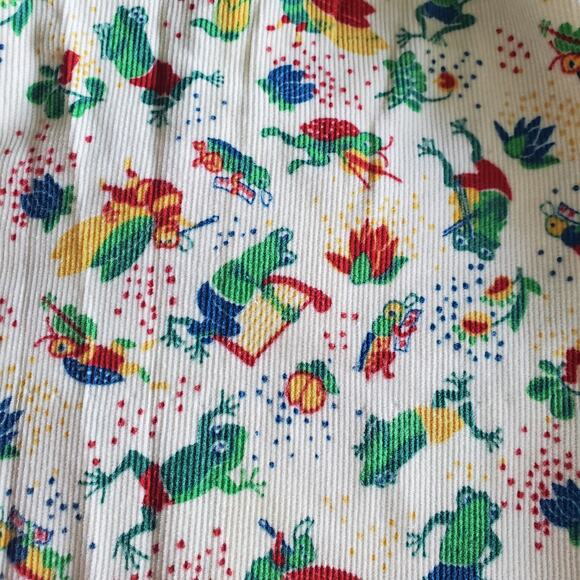 Rare Vintage 80s Handmade Corduroy Jumper Dress Frog & Critter Print Toddler 2T - Picture 3 of 7